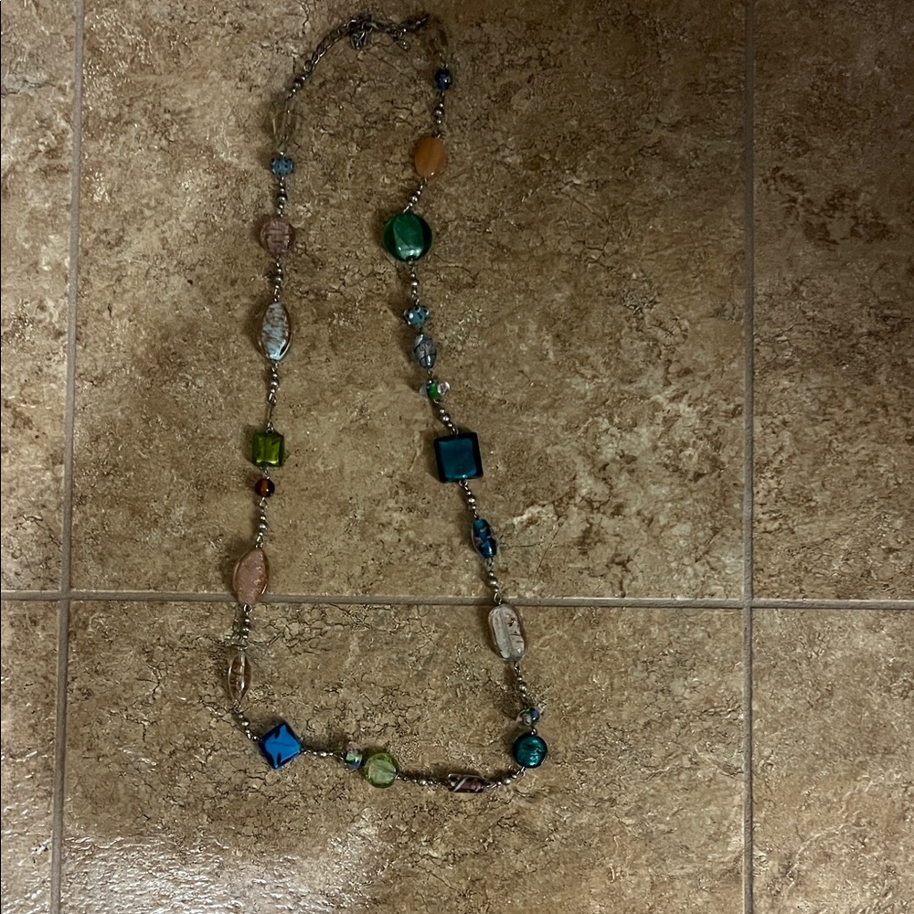 Premier Designs Venetian Murano art glass silver tone long necklace